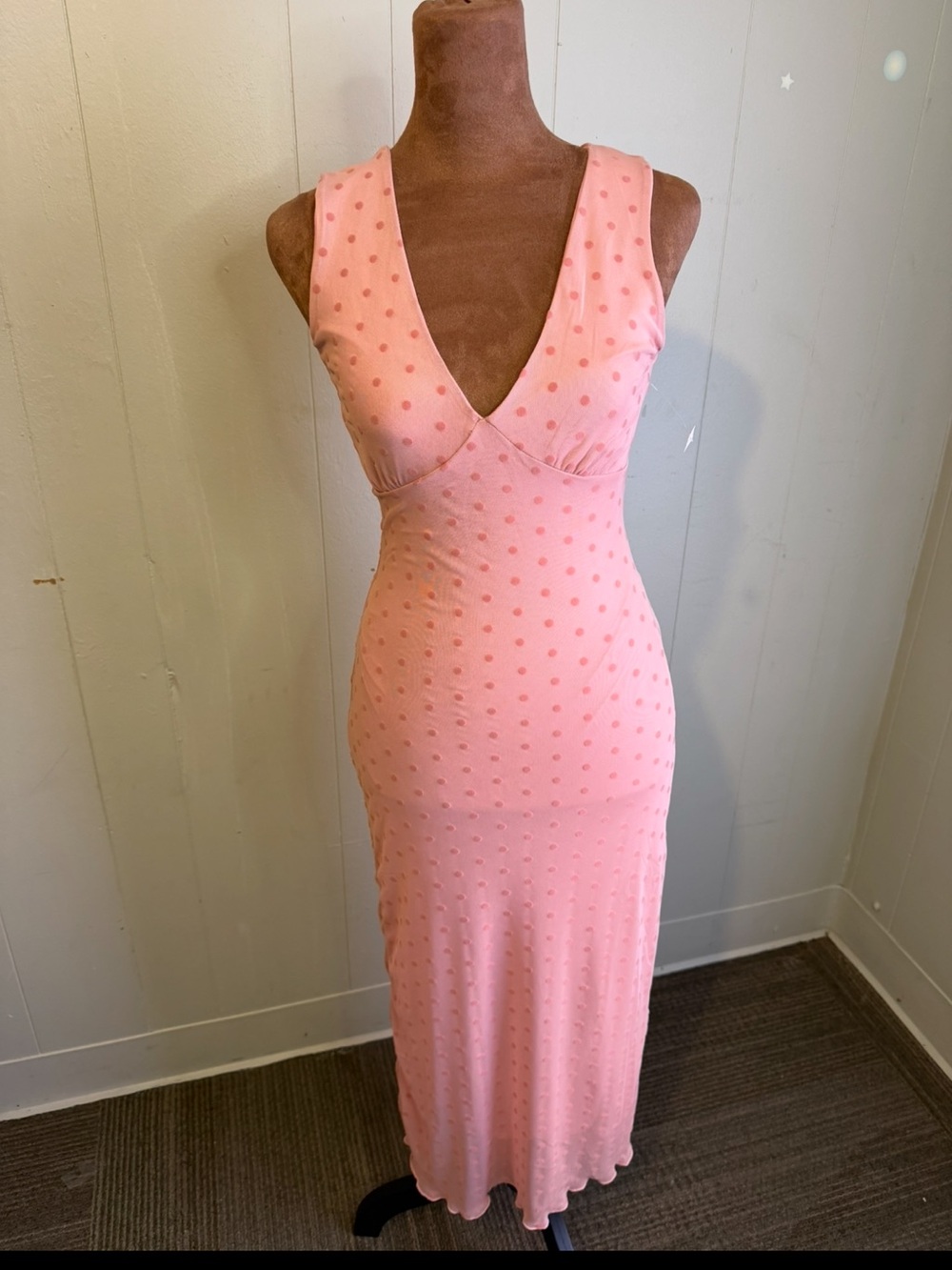 POPULAR 21 pink polka Dot Ruched Midi Dress size S